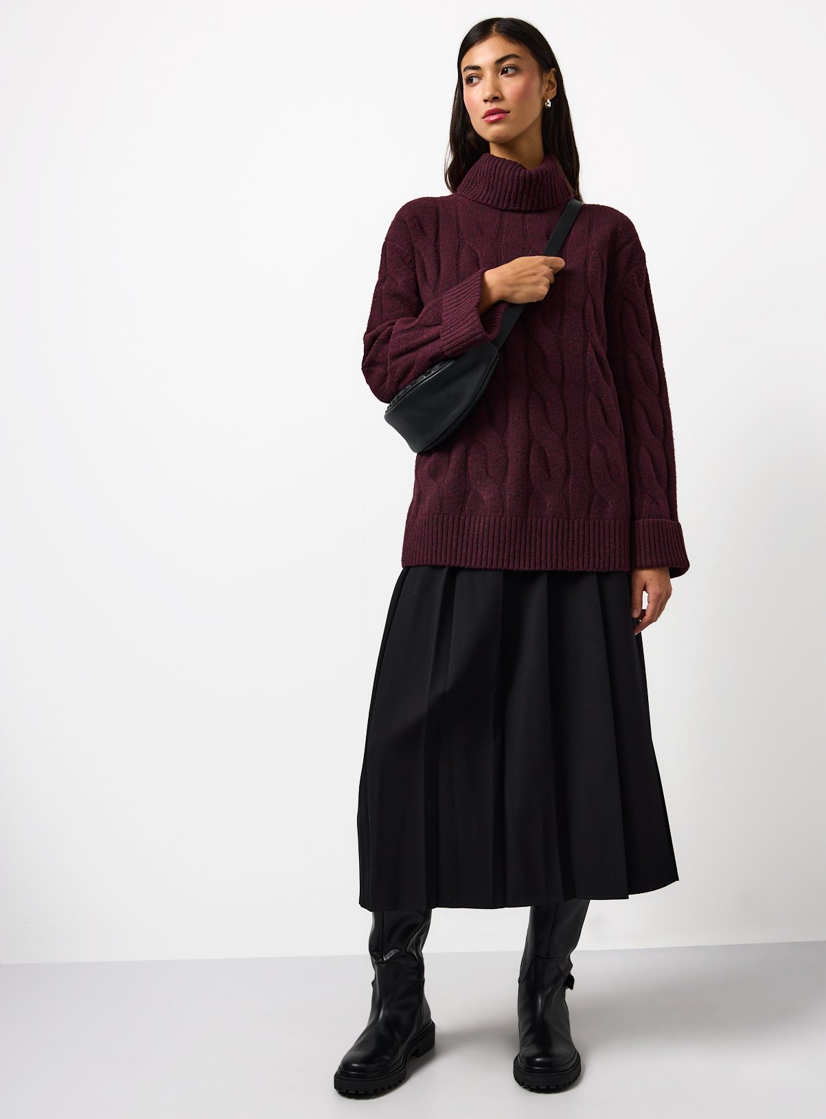 Burgundy Roll Neck Cable Knitted Jumper XL - Image 2 thumbnail